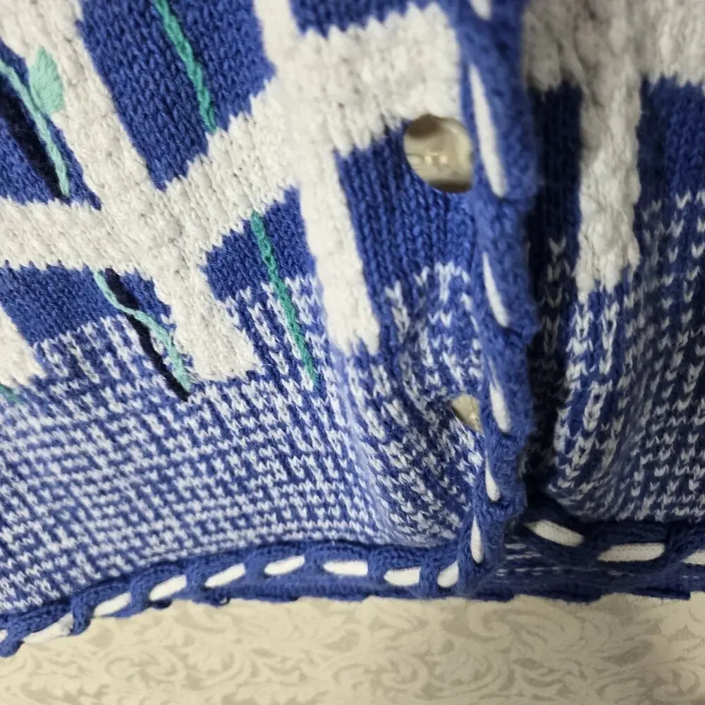 Vintage Koret Francisca Sweater Vest M Blue Floral Embroider Garden Cottagecore